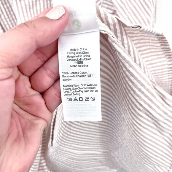 NWT J Crew Classic Fit Shirt in Seersucker Tan Taupe Long Sleeve Size 16 - Picture 7 of 9
